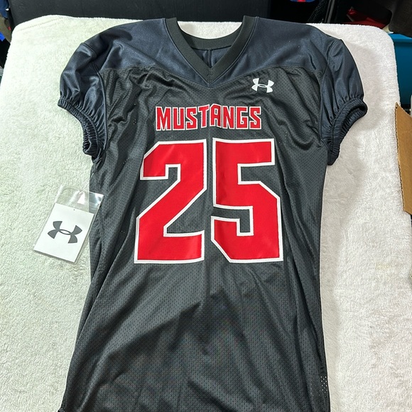 Under Armour SMU Mustangs Football Jersey Size Large #25 Black and Red - Picture 1 of 6